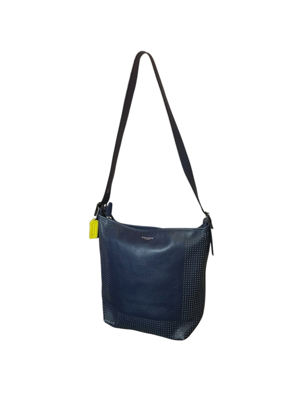 Coach Perforated Leather Crossbody Bucket Messenger Bag - Navy